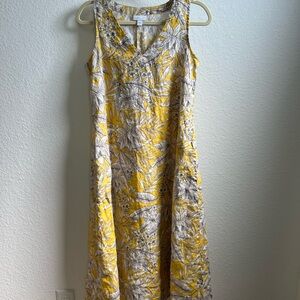 J. Jill Yellow Floral V-Neck Midi Dress
